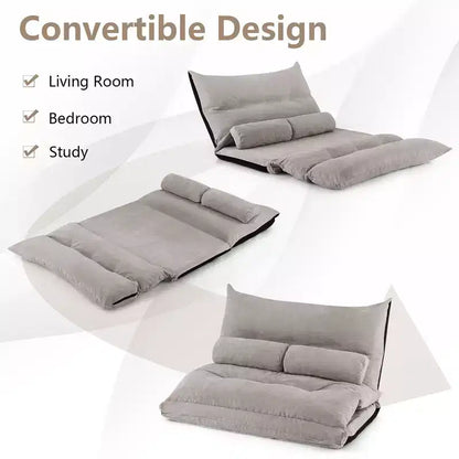 Canapé-lit paresseux convertible Costway avec dossier réglable sur 42 niveaux et 2 oreillers lombaires Gris/Beige