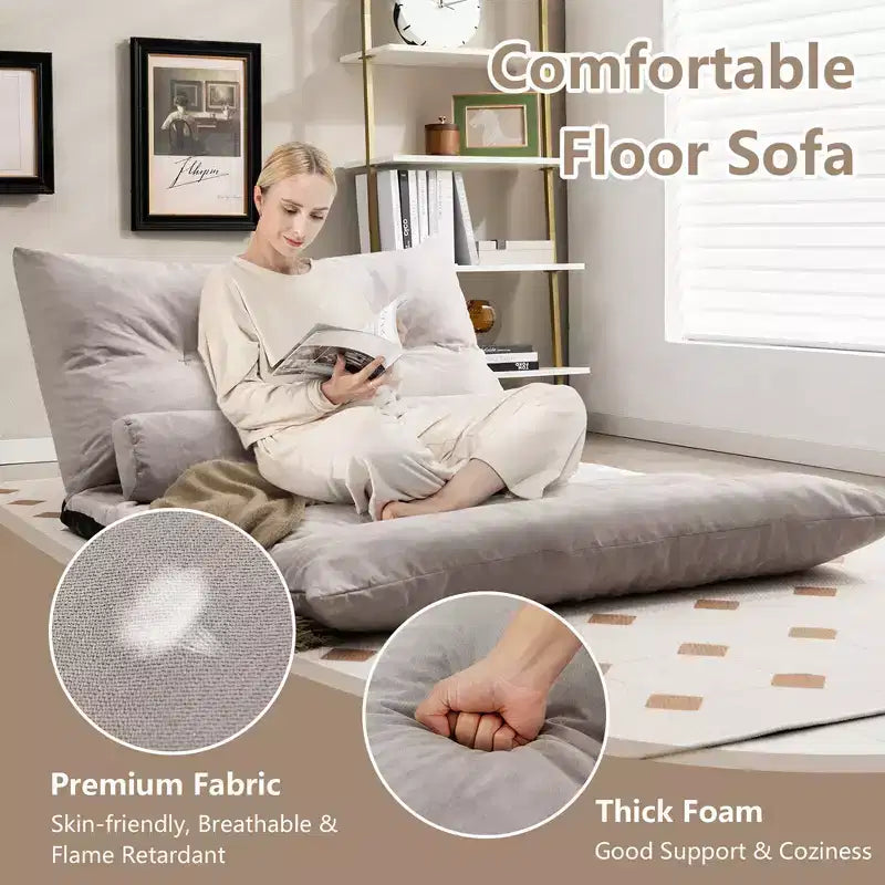 Canapé-lit paresseux convertible Costway avec dossier réglable sur 42 niveaux et 2 oreillers lombaires Gris/Beige