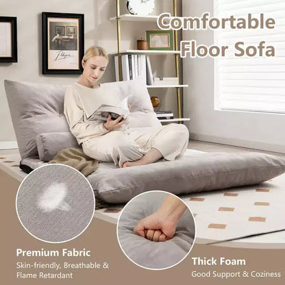 Canapé-lit paresseux convertible Costway avec dossier réglable sur 42 niveaux et 2 oreillers lombaires Gris/Beige