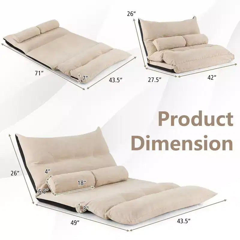 Canapé-lit paresseux convertible Costway avec dossier réglable sur 42 niveaux et 2 oreillers lombaires Gris/Beige