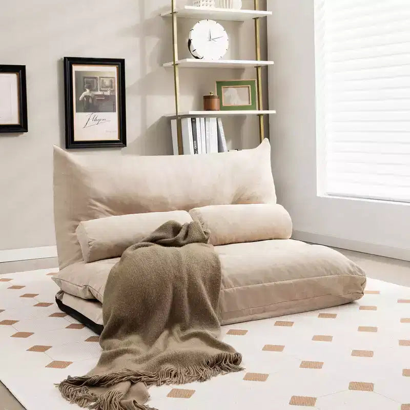 Canapé-lit paresseux convertible Costway avec dossier réglable sur 42 niveaux et 2 oreillers lombaires Gris/Beige