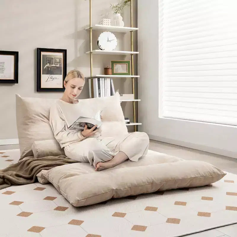 Canapé-lit paresseux convertible Costway avec dossier réglable sur 42 niveaux et 2 oreillers lombaires Gris/Beige