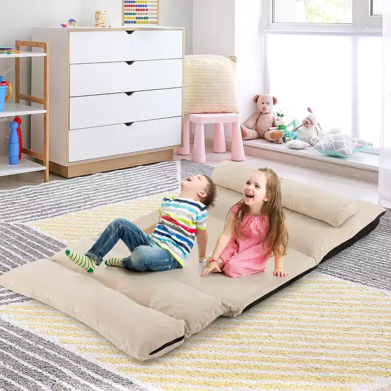 Canapé-lit paresseux convertible Costway avec dossier réglable sur 42 niveaux et 2 oreillers lombaires Gris/Beige