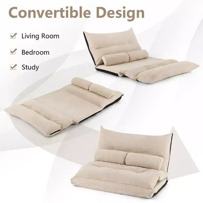 Canapé-lit paresseux convertible Costway avec dossier réglable sur 42 niveaux et 2 oreillers lombaires Gris/Beige