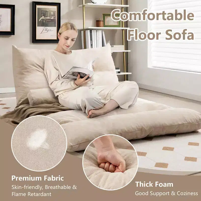 Canapé-lit paresseux convertible Costway avec dossier réglable sur 42 niveaux et 2 oreillers lombaires Gris/Beige