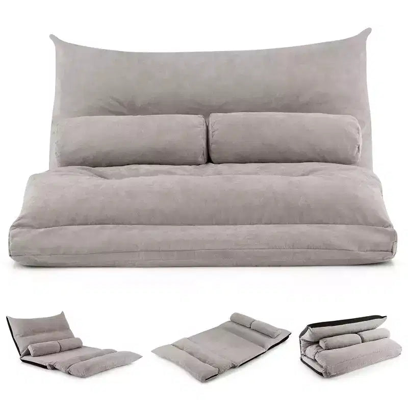 Canapé-lit paresseux convertible Costway avec dossier réglable sur 42 niveaux et 2 oreillers lombaires Gris/Beige