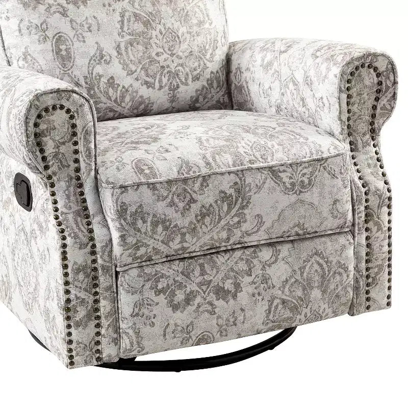 Fauteuil inclinable pivotant et coulissant manuel traditionnel-normal Pablo avec garnitures de clous pour le salon | KARAT HOME