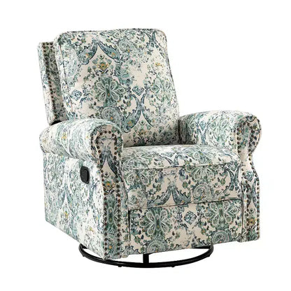Fauteuil inclinable pivotant et coulissant manuel traditionnel-normal Pablo avec garnitures de clous pour le salon | KARAT HOME