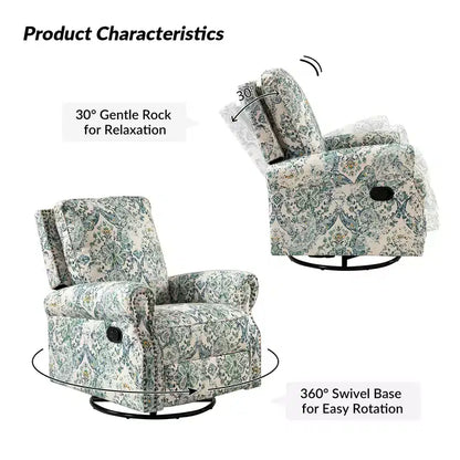 Fauteuil inclinable pivotant et coulissant manuel traditionnel-normal Pablo avec garnitures de clous pour le salon | KARAT HOME