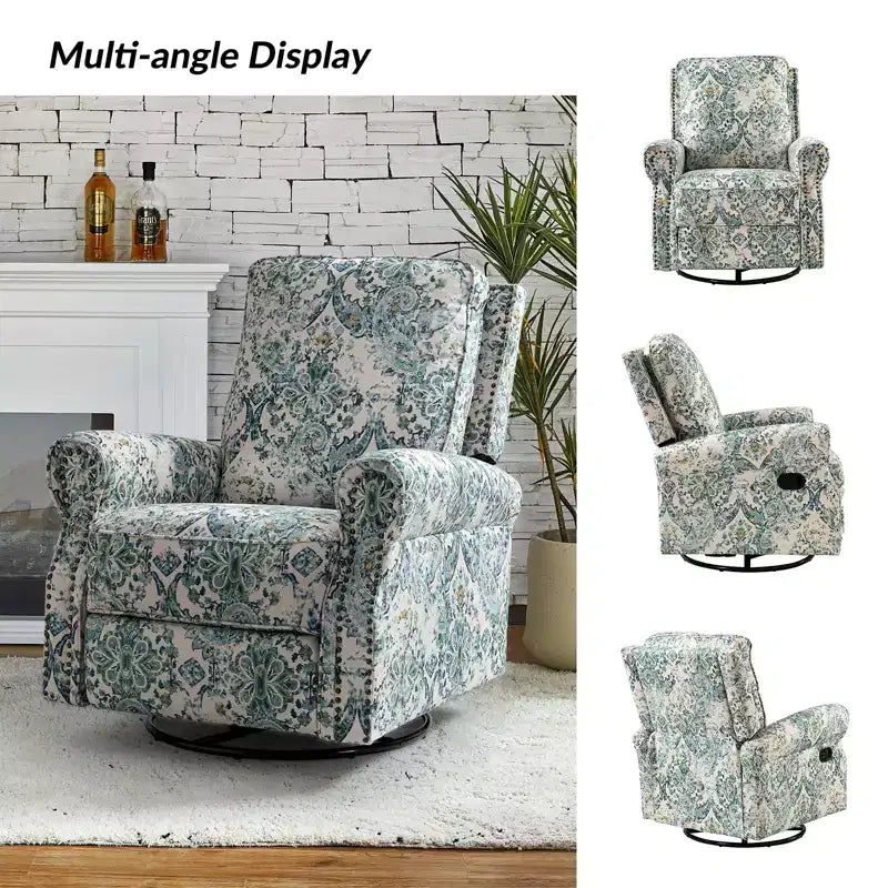 Fauteuil inclinable pivotant et coulissant manuel traditionnel-normal Pablo avec garnitures de clous pour le salon | KARAT HOME