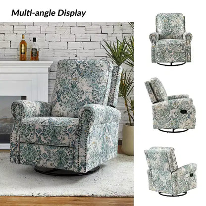 Fauteuil inclinable pivotant et coulissant manuel traditionnel-normal Pablo avec garnitures de clous pour le salon | KARAT HOME