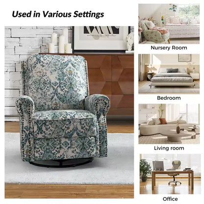 Fauteuil inclinable pivotant et coulissant manuel traditionnel-normal Pablo avec garnitures de clous pour le salon | KARAT HOME