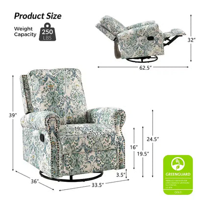 Fauteuil inclinable pivotant et coulissant manuel traditionnel-normal Pablo avec garnitures de clous pour le salon | KARAT HOME