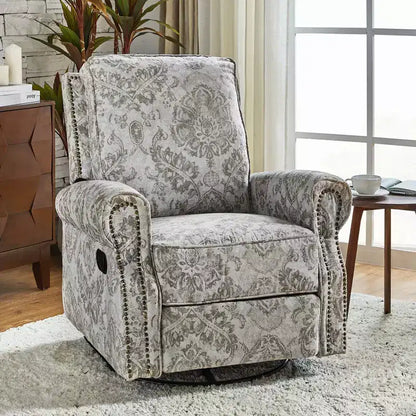 Fauteuil inclinable pivotant et coulissant manuel traditionnel-normal Pablo avec garnitures de clous pour le salon | KARAT HOME