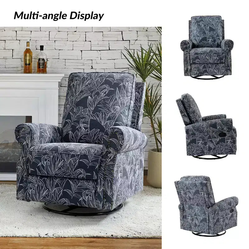 Fauteuil inclinable pivotant et coulissant manuel traditionnel-normal Pablo avec garnitures de clous pour le salon | KARAT HOME