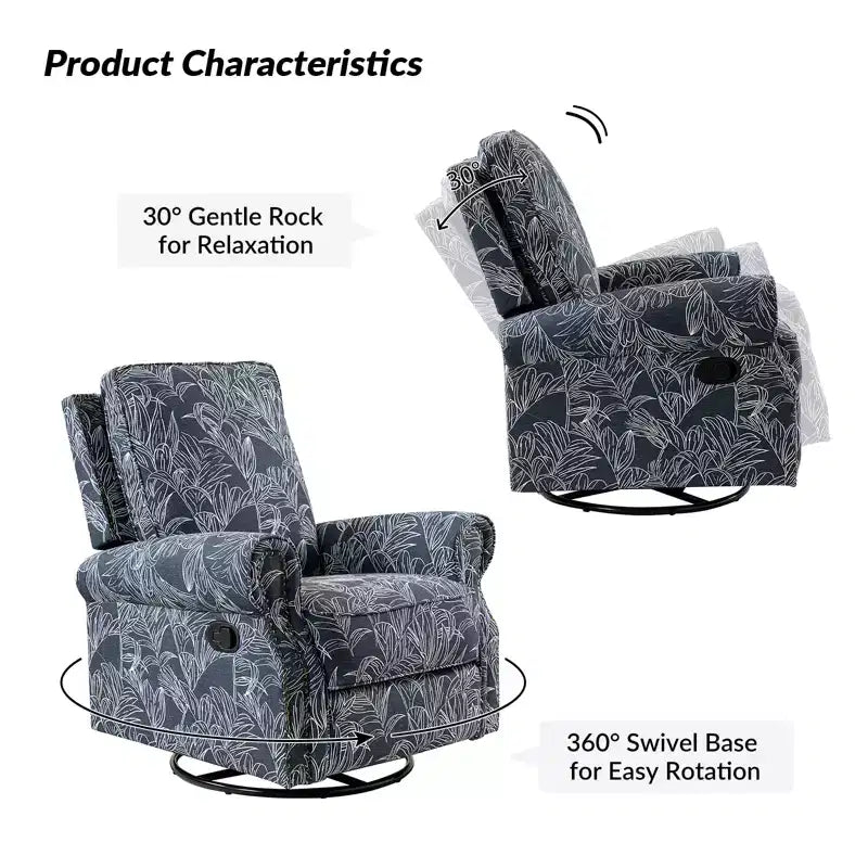 Fauteuil inclinable pivotant et coulissant manuel traditionnel-normal Pablo avec garnitures de clous pour le salon | KARAT HOME