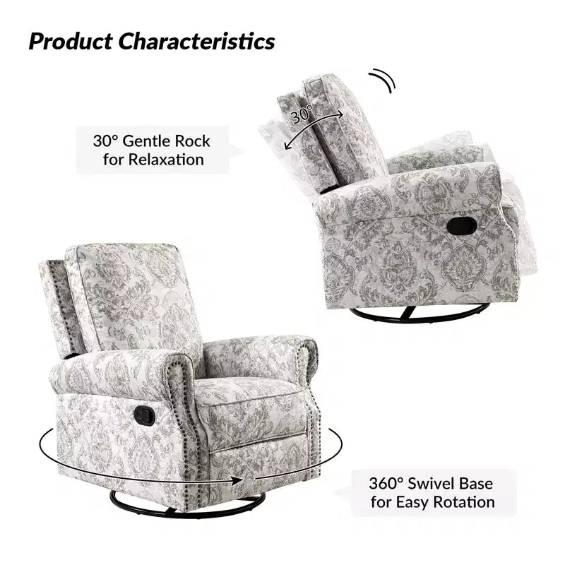 Fauteuil inclinable pivotant et coulissant manuel traditionnel-normal Pablo avec garnitures de clous pour le salon | KARAT HOME