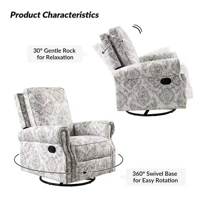 Fauteuil inclinable pivotant et coulissant manuel traditionnel-normal Pablo avec garnitures de clous pour le salon | KARAT HOME