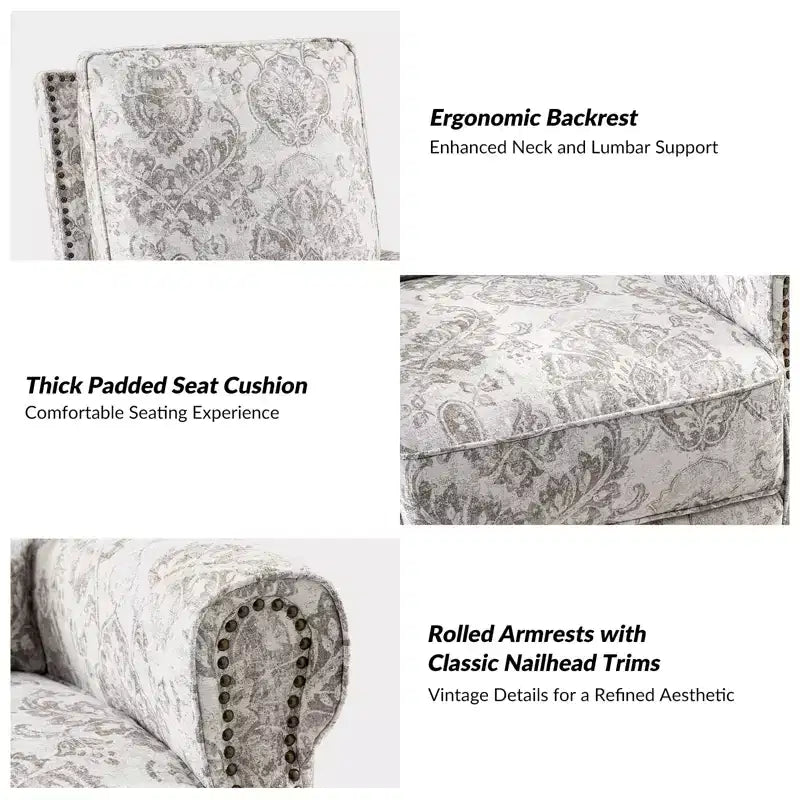 Fauteuil inclinable pivotant et coulissant manuel traditionnel-normal Pablo avec garnitures de clous pour le salon | KARAT HOME