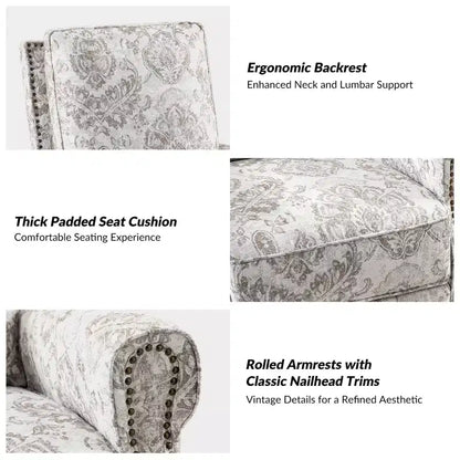 Fauteuil inclinable pivotant et coulissant manuel traditionnel-normal Pablo avec garnitures de clous pour le salon | KARAT HOME