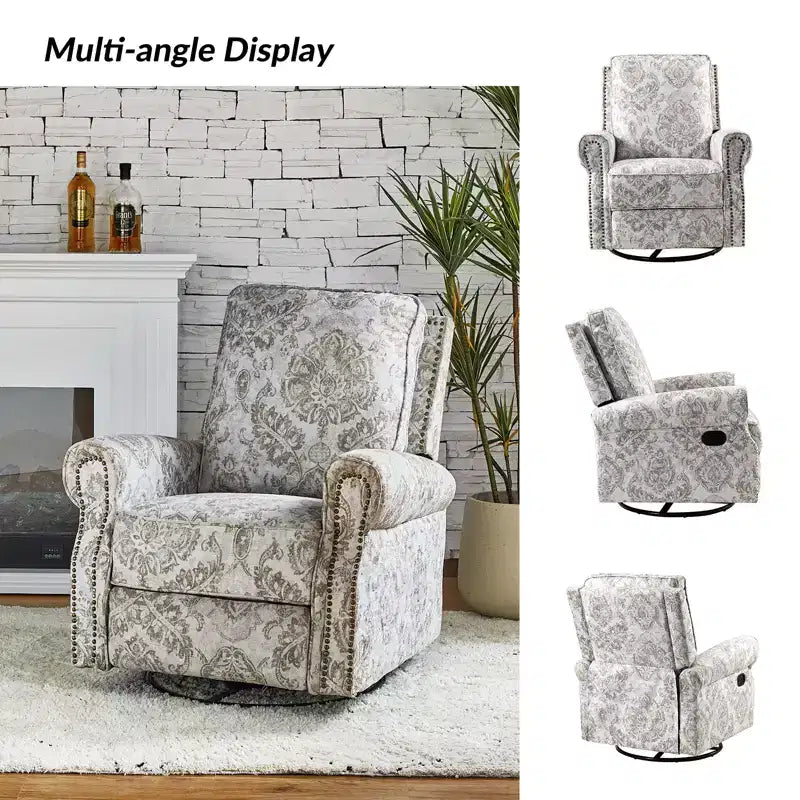 Fauteuil inclinable pivotant et coulissant manuel traditionnel-normal Pablo avec garnitures de clous pour le salon | KARAT HOME