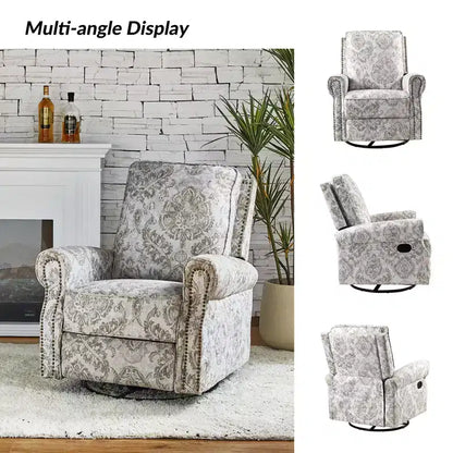 Fauteuil inclinable pivotant et coulissant manuel traditionnel-normal Pablo avec garnitures de clous pour le salon | KARAT HOME