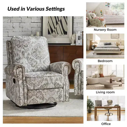 Fauteuil inclinable pivotant et coulissant manuel traditionnel-normal Pablo avec garnitures de clous pour le salon | KARAT HOME