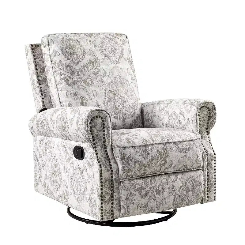 Fauteuil inclinable pivotant et coulissant manuel traditionnel-normal Pablo avec garnitures de clous pour le salon | KARAT HOME