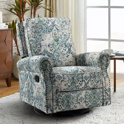 Fauteuil inclinable pivotant et coulissant manuel traditionnel-normal Pablo avec garnitures de clous pour le salon | KARAT HOME