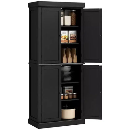 HOMCOM 72 Traditional Freestanding Kitchen Pantry Cupboard with 2 Cabinet, and Adjustable Shelves, Black