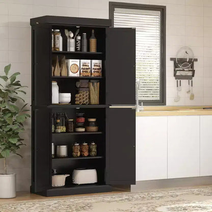 HOMCOM Armoire de cuisine autonome traditionnelle de 72 po avec 2 placards et étagères réglables, noire