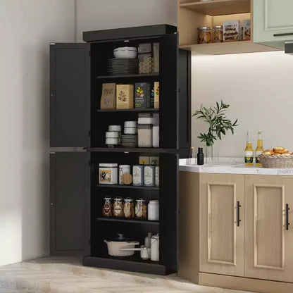 HOMCOM Armoire de cuisine autonome traditionnelle de 72 po avec 2 placards et étagères réglables, noire
