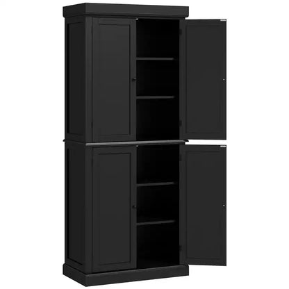 HOMCOM Armoire de cuisine autonome traditionnelle de 72 po avec 2 placards et étagères réglables, noire