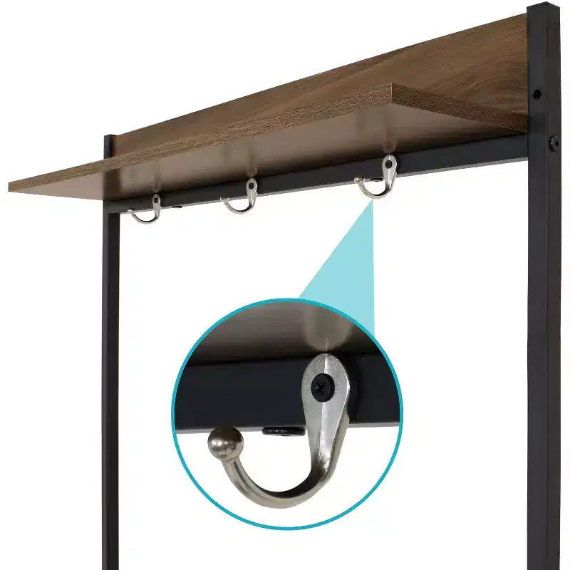 Banc-vestiaire de style industriel Sunnydaze pour intérieur, avec porte-manteau et étagère à chaussures – Étagères en panneaux de particules avec cadre en acier thermolaqué – Marron – 170 cm