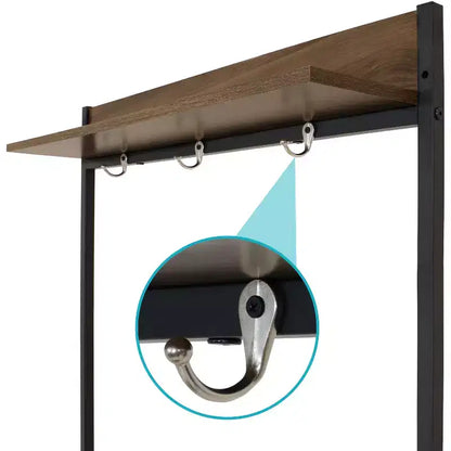 Banc-vestiaire de style industriel Sunnydaze pour intérieur, avec porte-manteau et étagère à chaussures – Étagères en panneaux de particules avec cadre en acier thermolaqué – Marron – 170 cm