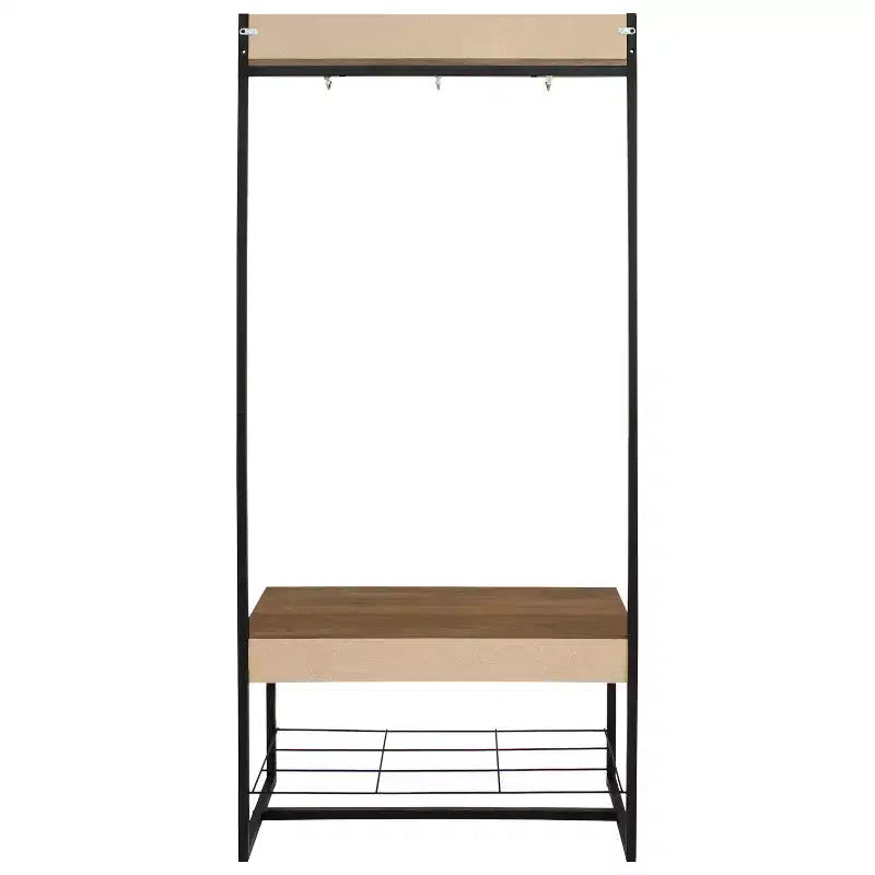 Banc-vestiaire de style industriel Sunnydaze pour intérieur, avec porte-manteau et étagère à chaussures – Étagères en panneaux de particules avec cadre en acier thermolaqué – Marron – 170 cm
