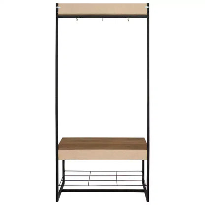 Banc-vestiaire de style industriel Sunnydaze pour intérieur, avec porte-manteau et étagère à chaussures – Étagères en panneaux de particules avec cadre en acier thermolaqué – Marron – 170 cm