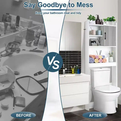 Meuble de rangement WC Costway avec étagères ouvertes et porte – Économiseur d'espace pour salle de bain