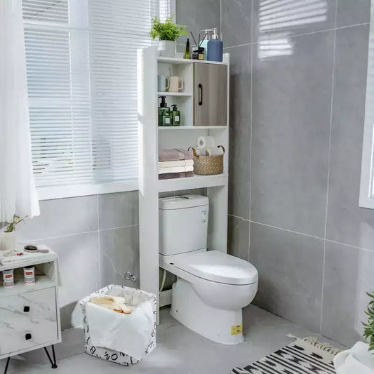 Meuble de rangement WC Costway avec étagères ouvertes et porte – Économiseur d'espace pour salle de bain