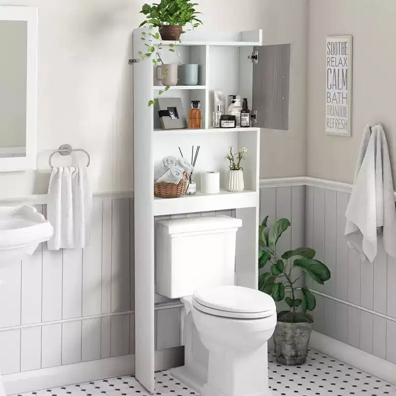 Meuble de rangement WC Costway avec étagères ouvertes et porte – Économiseur d'espace pour salle de bain