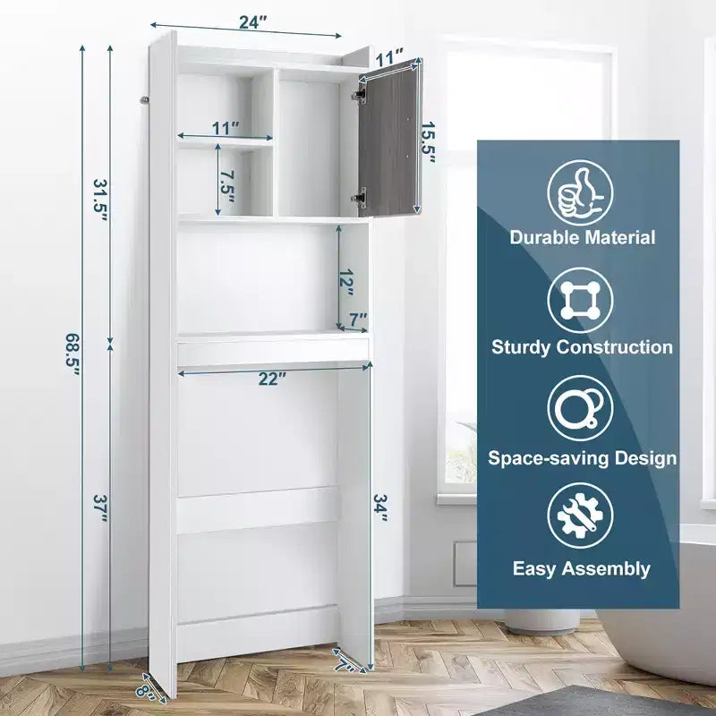 Meuble de rangement WC Costway avec étagères ouvertes et porte – Économiseur d'espace pour salle de bain