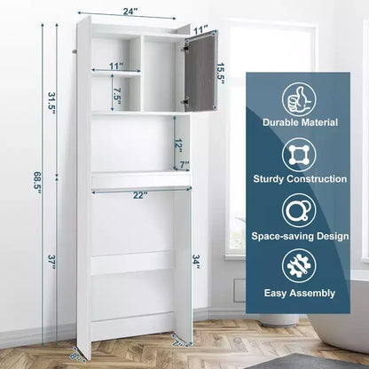 Meuble de rangement WC Costway avec étagères ouvertes et porte – Économiseur d'espace pour salle de bain