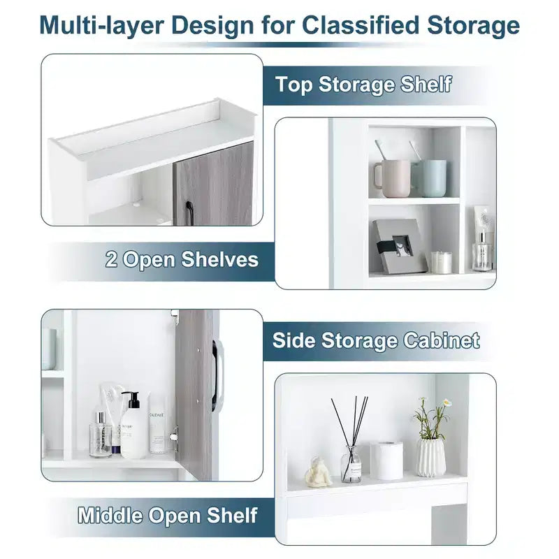 Meuble de rangement WC Costway avec étagères ouvertes et porte – Économiseur d'espace pour salle de bain