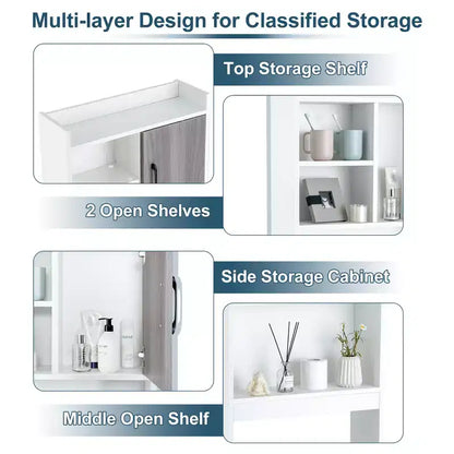 Meuble de rangement WC Costway avec étagères ouvertes et porte – Économiseur d'espace pour salle de bain