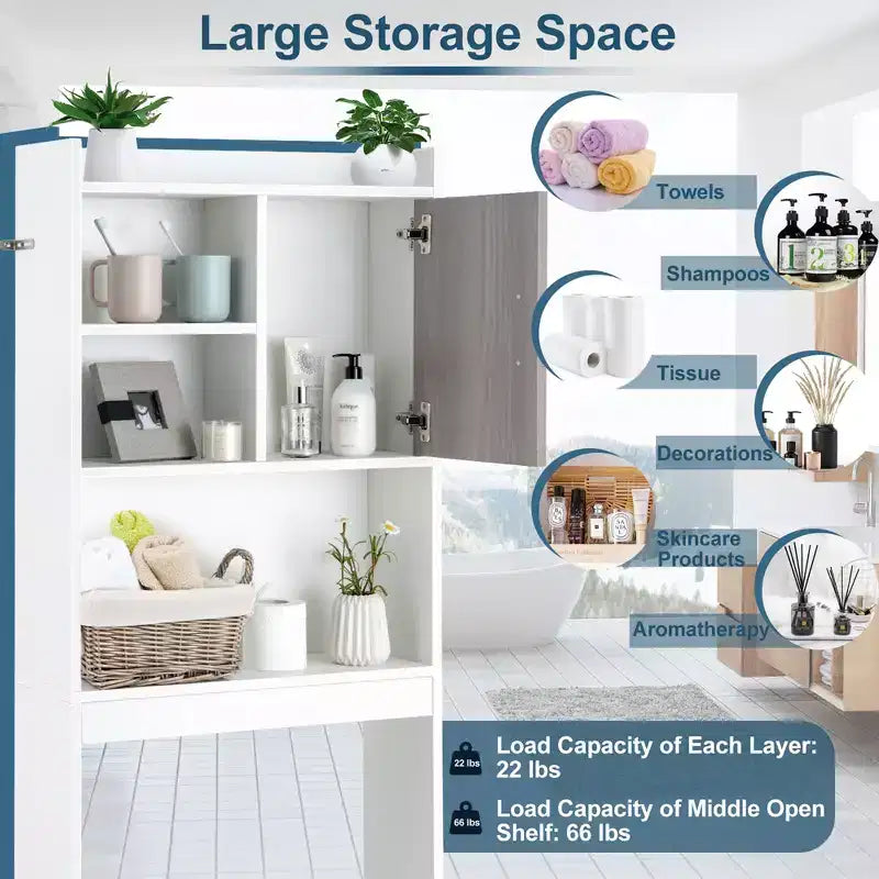 Meuble de rangement WC Costway avec étagères ouvertes et porte – Économiseur d'espace pour salle de bain