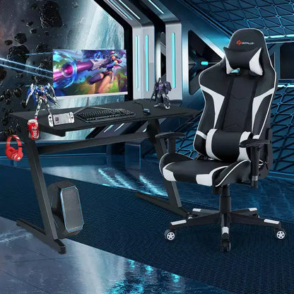Ensemble de bureau en forme de Z et chaise de jeu de massage de style course Costway pour bureau à domicile