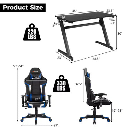 Ensemble de bureau en forme de Z et chaise de jeu de massage de style course Costway pour bureau à domicile