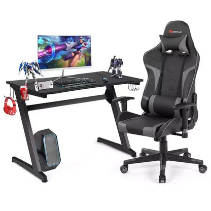 Ensemble de bureau en forme de Z et chaise de jeu de massage de style course Costway pour bureau à domicile