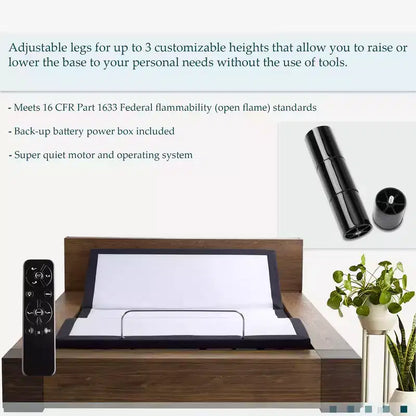 Continental Sleep, base de lit réglable 15 avec 3 positions programmables, inclinaison de la tête et des pieds, éclairage d'ambiance LED, blanc