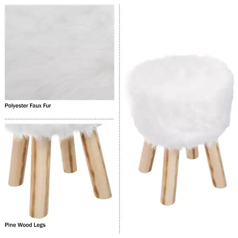 Ottoman rond en fausse fourrure, repose-pieds ou tabouret d'appoint Lavish Home (blanc)